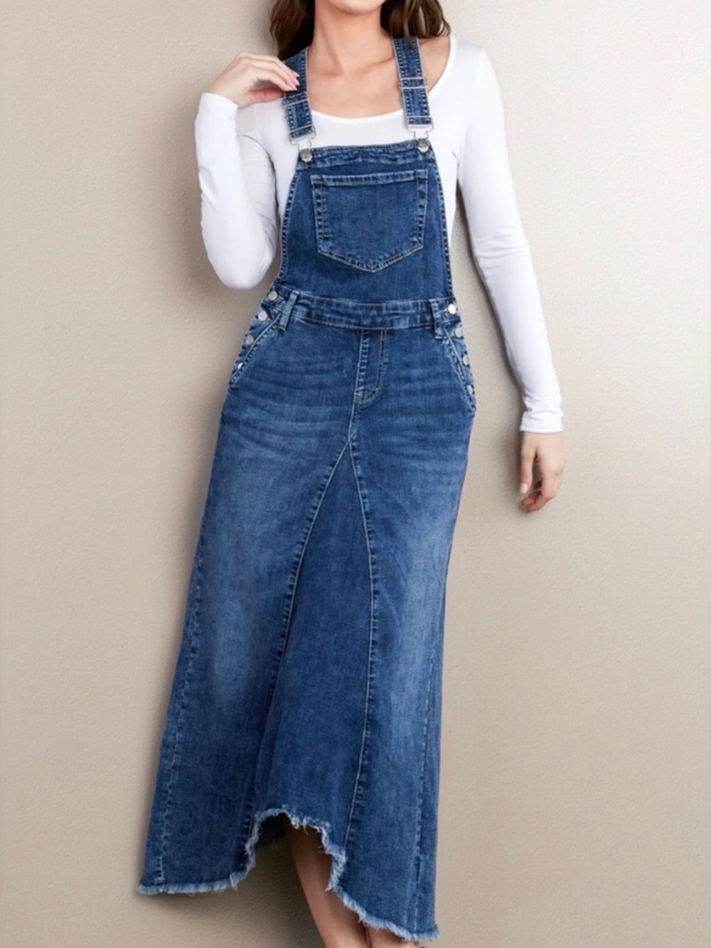 NWOT WashLab Women’s skirt midi overalls, range blue, size Large. 95% cotton.